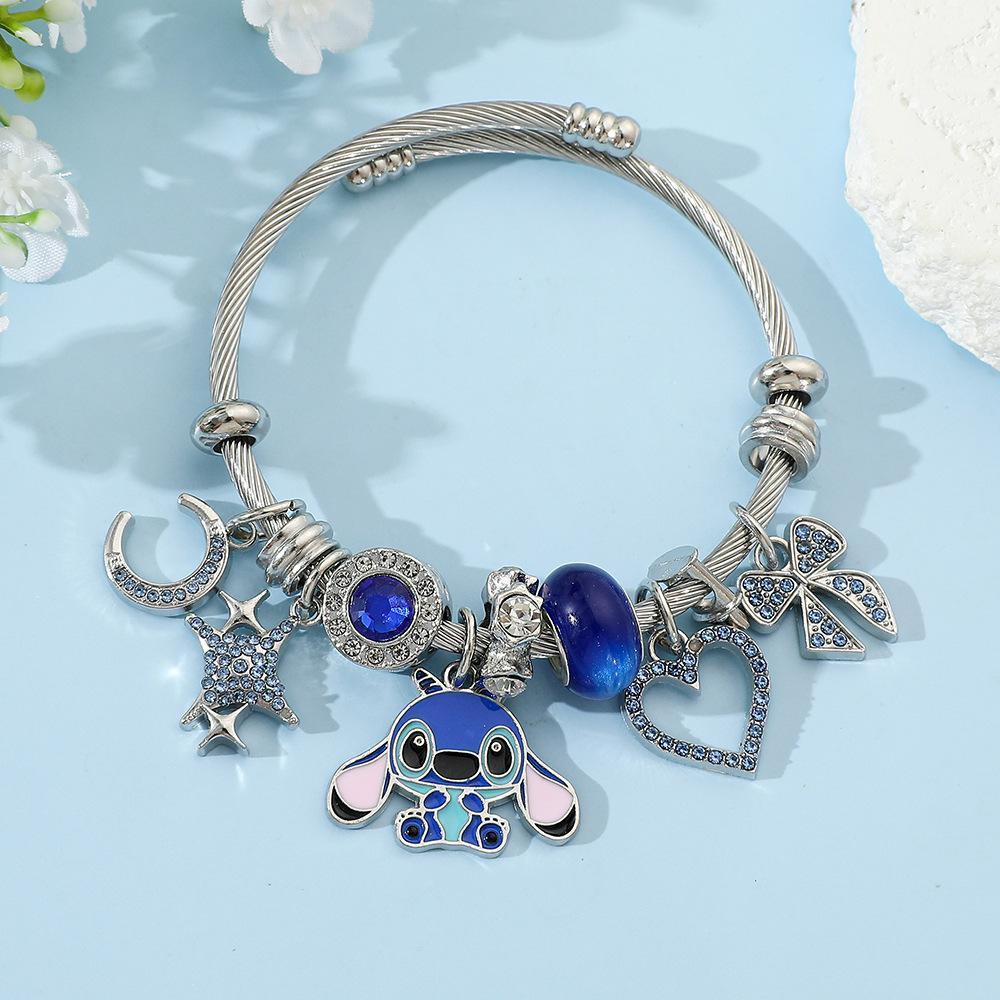 Cartoon Stitchy Charm Bracelet | Adjustable Rhinestone Pendant, Cute and Trendy Style for a Fun Look, Creative Jewelry bff  bracelet