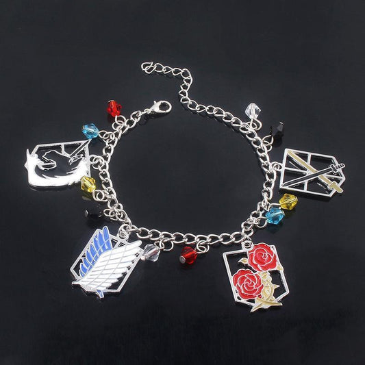 Attack on Titan Charm Bracelet | Four Military Branches Emblem with Wings of Freedom Cosplay Pendants, Perfect for Fans