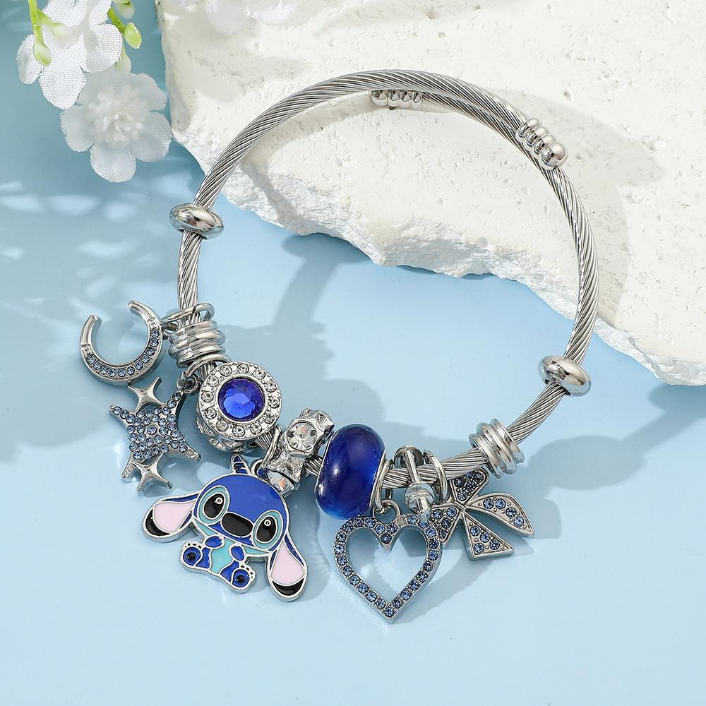 Cartoon Stitchy Charm Bracelet | Adjustable Rhinestone Pendant, Cute and Trendy Style for a Fun Look, Creative Jewelry bff  bracelet