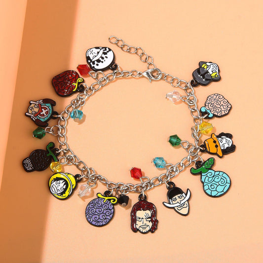 Adventure Pirate Friendship Charm Bracelet Inspired by Iconic One Piece Characters and Devil Fruit Metal Charms Unique Anime Bracelet Jewelry for Fans Collectors and Friendship Gifts Ideal Charm Bracelet for Cosplay Daily Wear or Special Occasions