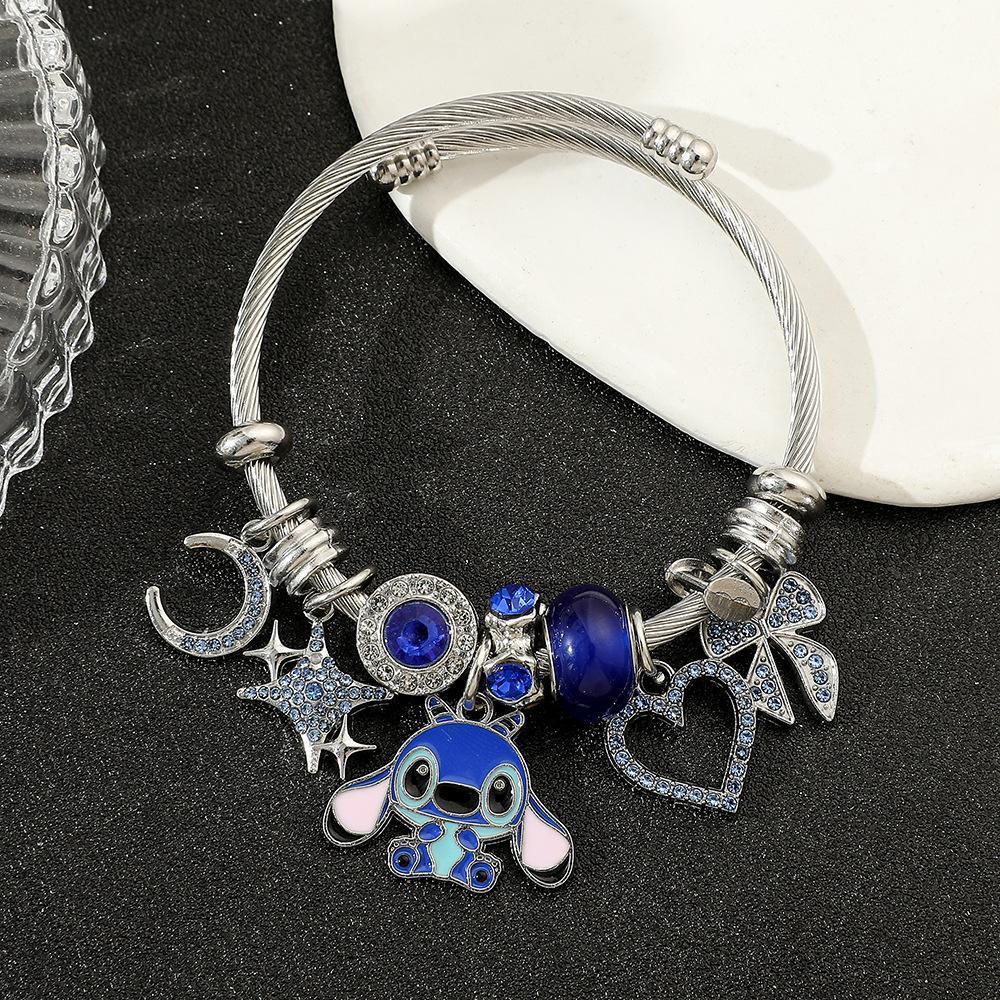 Cartoon Stitchy Charm Bracelet | Adjustable Rhinestone Pendant, Cute and Trendy Style for a Fun Look, Creative Jewelry bff  bracelet