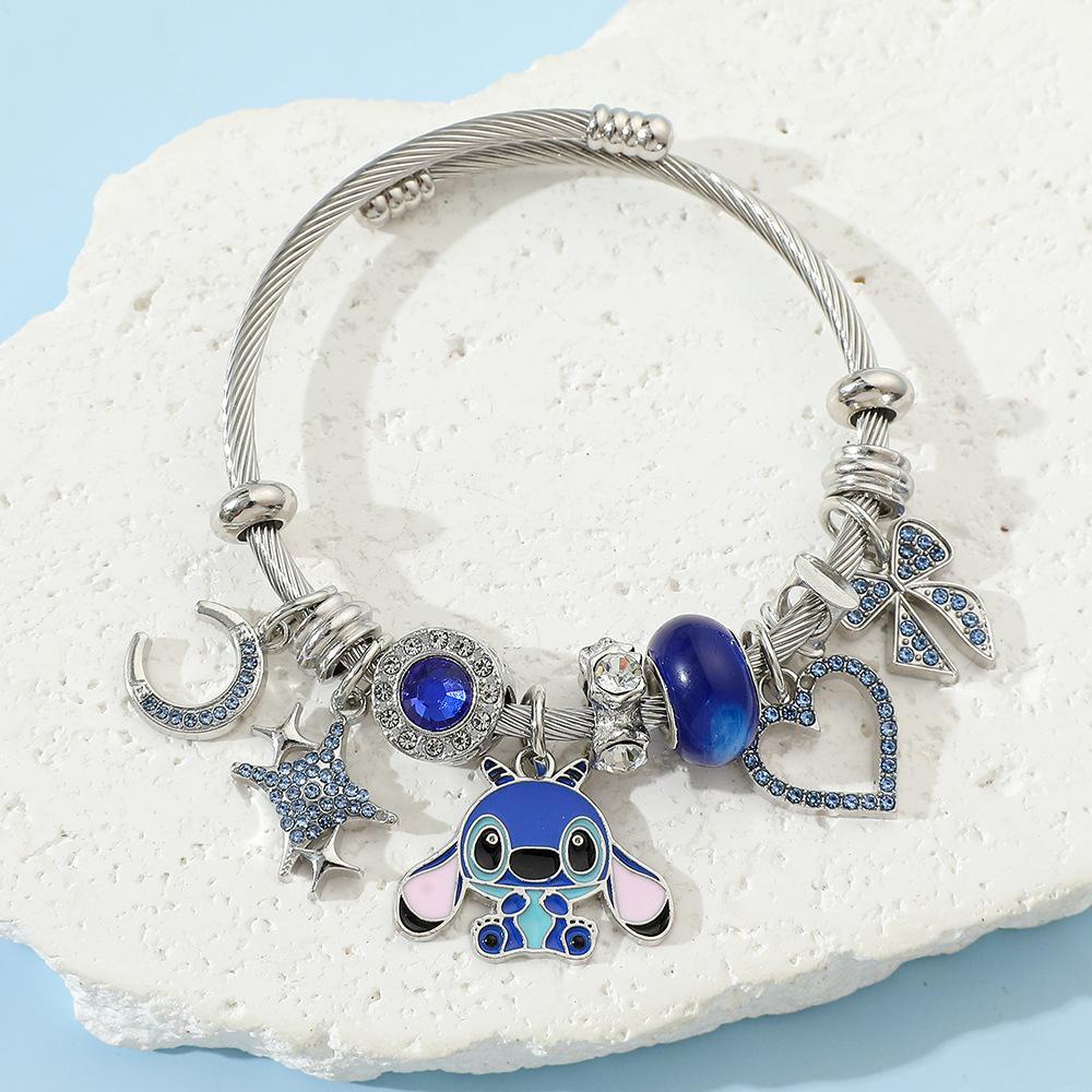 Cartoon Stitchy Charm Bracelet | Adjustable Rhinestone Pendant, Cute and Trendy Style for a Fun Look, Creative Jewelry bff  bracelet