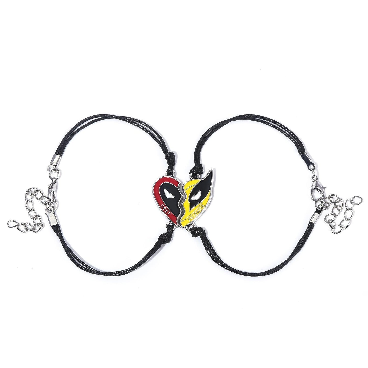 Deadpool & Wolverine Mask Bracelet | Leather Cord with Heart Charm, Fun Friendship Bracelet for Fans